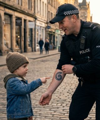 Chłopiec wpatrywał się w tatuaż policjanta. „Mój tata miał taki sam” – powiedział, a policjant zesztywniał.