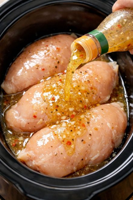 Pour this store-bought Italian dressing and just 2 more ingredients over chicken breasts in the slow cooker for an easy classic that works any night of the week.