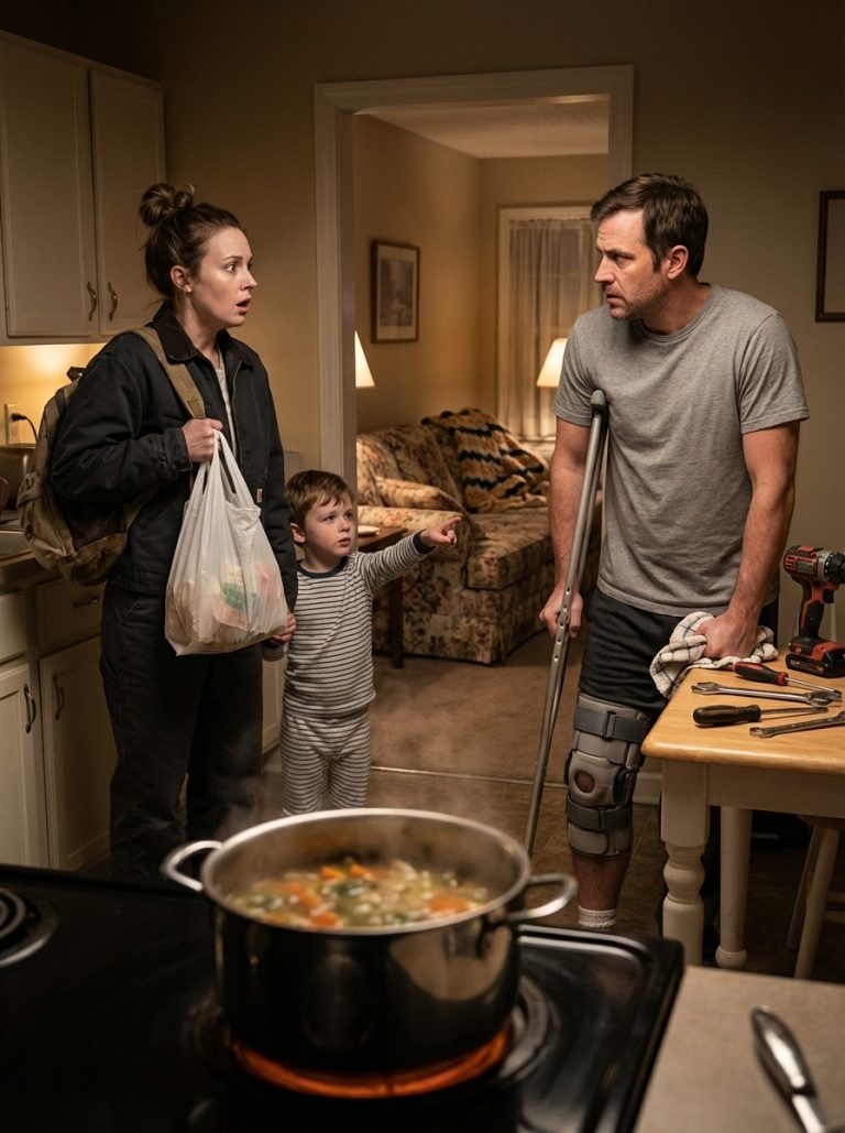 Przygarnęłam na jedną noc bezdomnego mężczyznę z ortezą na nogę, bo mój syn nie mógł przestać się na niego gapić na mrozie. Następnego ranka wyszłam do pracy, spodziewając się, że do wieczora go nie będzie. Kiedy wróciłam wyczerpana, moje mieszkanie nie wyglądało tak samo – czyste blaty, wyniesione śmieci, naprawione drzwi, jedzenie bulgoczące na kuchence.